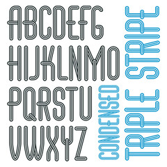 Poster - Vector funky capital English alphabet letters collection. Cool condensed font, script from a to z can be used in poster art. Created using triple stripy, parallel lines.