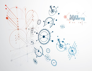 Poster - Engineering technology vector wallpaper made with circles and lines. Technical drawing abstract background.