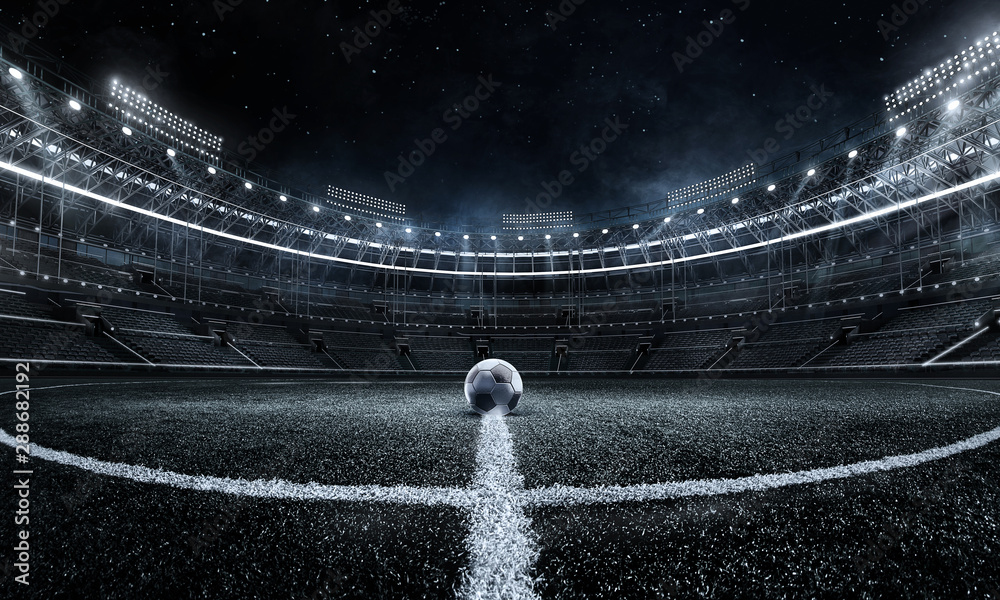 Sport Backgrounds.  Soccer stadium. 3D render stadium. - obrazy, fototapety, plakaty 