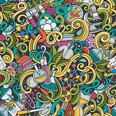 Wall Mural - cartoon cute doodles hand drawn science seamless pattern