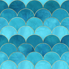 Mermaid fish scale wave japanese seamless pattern