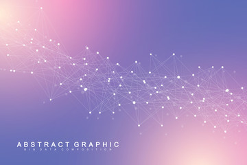 Big data visualization. Geometric abstract background visual information complexity. Futuristic infographics design. Technology background with connected line and dots, wave flow. Vector illustration