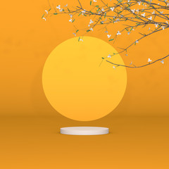 Poster - Abstract cylinder box with full moon background. Mid autumn festival background. 3d render.