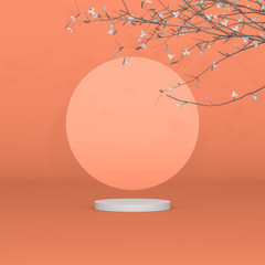 Poster - Abstract cylinder box with full moon background. Mid autumn festival background. 3d render.