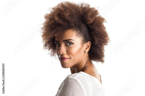 Afro Hair Black Brazilian Girl Sideways Feeling Happy And Carefree