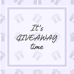 Wall Mural - It's giveaway time banner with pastel violet gift boxes. Social media template. Enter to win. Square vector illustration