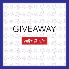 Wall Mural - 4th of July giveaway banner with red and blue stars on the white background. Social media template for online contest. Vector illustration