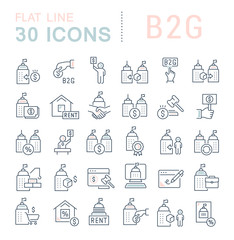 Sticker - Set Vector Line Icons of B2G