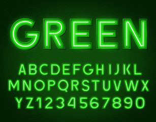 Aufkleber - Neon glowing green 3d letters and numbers on a dark background.