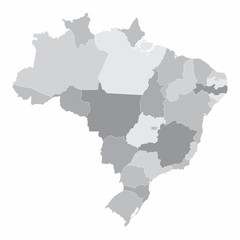  The Brazil map divided into states with grayscale
