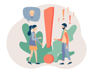 Poster - FAQ concept set. People around exclamations and question marks. Metaphor question answer. Flat cartoon style. Vector illustration
