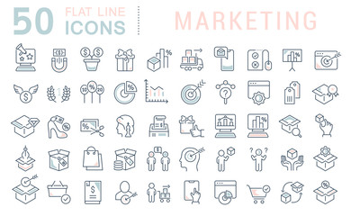 Wall Mural - Set Vector Line Icons of Marketing