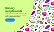 Vector background with pills and capsules. Medicine or dietary supplements. Doodle. Design for clinics, hospitals, pharmacies. Online store. Landing page template, banner, mailing, advertising, label