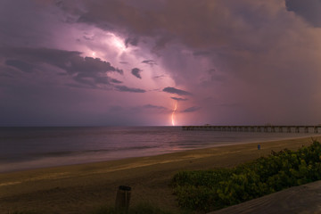 Wall Mural - Night lightning on the beach in Jupiter Florida