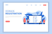 Domain Registration Illustration Concept With Character Landing Page Template