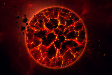 planet exploding in space,  science fiction 3d illustration