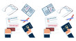 © Roi_and_Roi - Visa application rejected and approved stamp. Passport in hand vector cartoon top view illustration isolated on a white background.