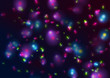 Blue, purple and green shiny bokeh particles abstract glowing background. Vector neon design