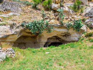 Ancient houses carved in the rock in Ginosa, Apulia, south Italy