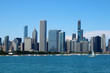 © Maryna - Chicago downtown skyline with Michigan lake.Scenic summer cityscape with lakefront skyscrapers of Chicago with drifting yachts on the Michigan lake harbor. American urban city architecture background.