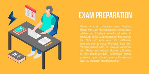 Poster - Exam preparation concept banner. Isometric illustration of exam preparation vector concept banner for web design