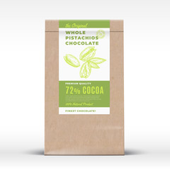 Wall Mural - The Original Pistachios Chocolate. Craft Paper Bag Product Label. Abstract Vector Packaging Design Layout with Realistic Shadows. Modern Typography and Hand Drawn Nuts Silhouette.