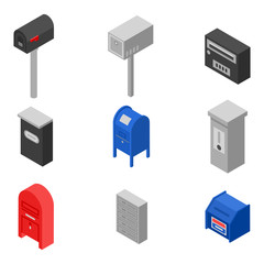 Poster - Mailbox icons set. Isometric set of mailbox vector icons for web design isolated on white background