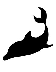 Wall Mural - Black silhouette dolphin cartoon sea animal design flat vector illustration isolated on white background
