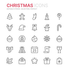Collection Of Christmas Related Line Icons. 48x48 Pixel Perfect. Editable Stroke