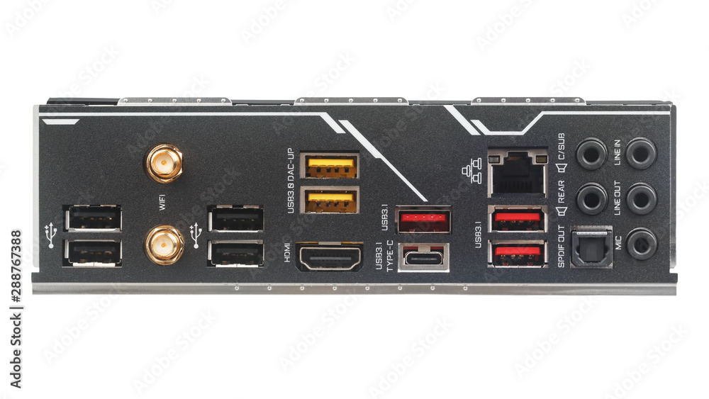 Connectors and ports on back side of modern computer motherboard Stock ...