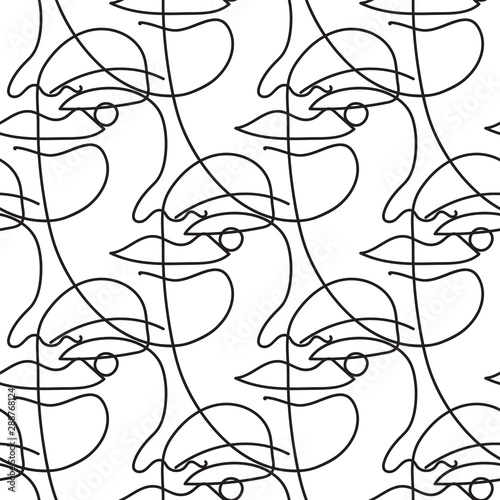 seamless-vector-pattern-with-one-line-art-drawing-of-a-face-in-black