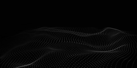 Wave 3d. Abstract wave dots in dark background. Big data