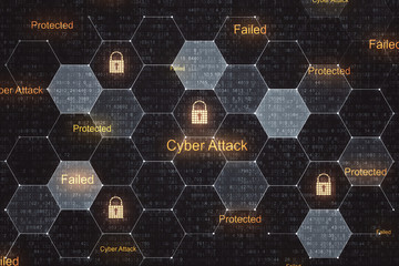 Poster - Digital crime and internet protection concept with lock icons in cells.