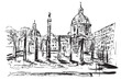Rysynek ręcznie rysowany. Starożytne centrum Rzymu. 
