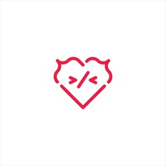 Love coding, heart code. Vector logo icon template