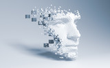 Fototapeta Do przedpokoju - Abstract digital human face.  Artificial intelligence concept of big data or cyber security. 3D illustration 