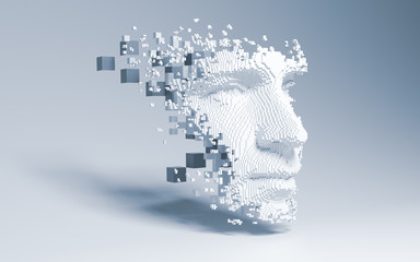 abstract digital human face. artificial intelligence concept of big data or cyber security. 3d illus
