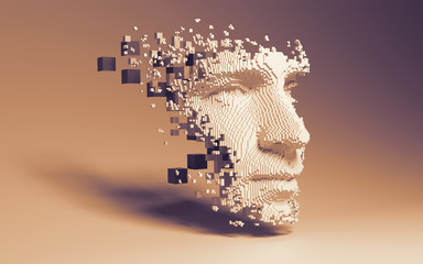 Wall Mural - abstract digital human face. artificial intelligence concept of big data or cyber security. 3d illus