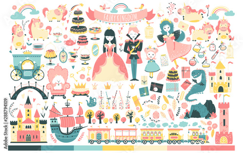 princess-set-fairy-kingdom-prince-fairy-unicorn-dragon-castles-carriage-and-much-more-vector-illustration-in-cartoon-scandinavian-style-perfect-for-invitations-cards-textile-prints