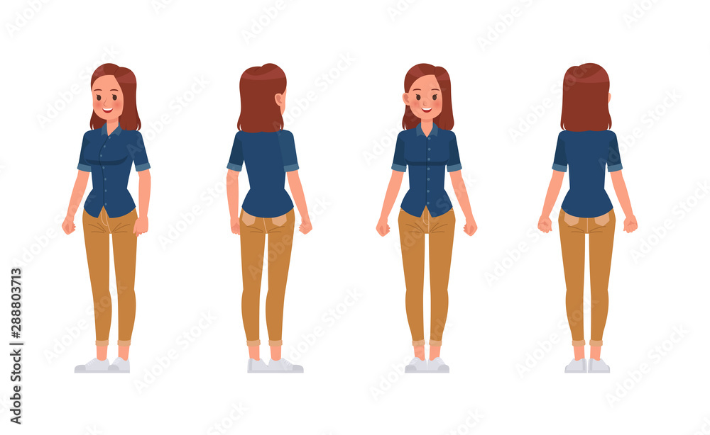 Woman wear blue jeans shirt character vector design. - obrazy, fototapety, plakaty 