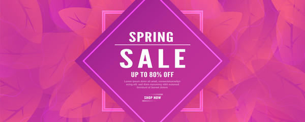 Wall Mural - Abstract background for spring season. Template design in long banner style with new trend of gradient. Vector illustration for cover, discount promotion, advertisement.