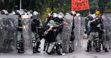 Hong Kong Police Before Firing Teargas At Protestors