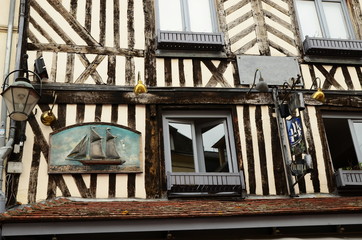 Sticker - Beautiful typical facade of half-timbered building in Normandy, France