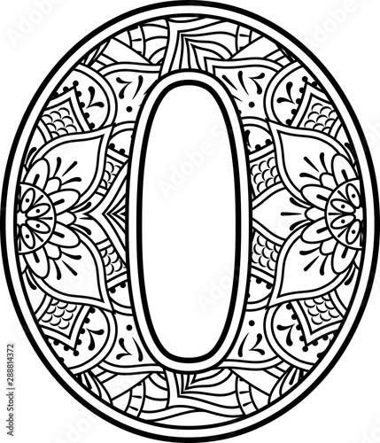 Download number 0 in black and white with doodle ornaments and design elements from mandala art style for ...