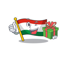 Wall Mural - With gift flag hungary isolated with the cartoon