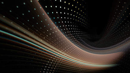 Poster - Abstract background element. Fractal graphics series. Three-dimensional composition of dynamic curves and mosaic halftone effects. Wide format high resolution image. 3d illustration.