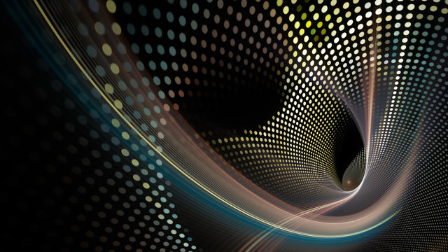 Abstract background element. Fractal graphics series. Three-dimensional composition of dynamic curves and mosaic halftone effects. Wide format high resolution image. 3d illustration.