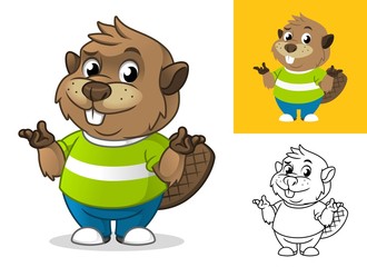 Wall Mural - Beaver with Confused Gesture Cartoon Character Mascot Illustration, Including Flat and Line Art Designs, Vector Illustration, in Isolated White Background.