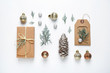 © New Africa - Flat lay composition with Christmas gift and festive decor on white background