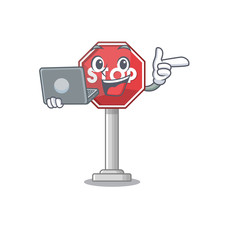 Sticker - With laptop sign stop mascot shaped with character